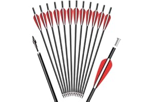 ELONG OUTDOOR 12 Pcs Flèches d'arbalète en Fibre de Verre 12" 14" 16" Flèche de Cible de tir à l'arc de Chasse avec 100 Grain Pointes de flèches Flat Nock