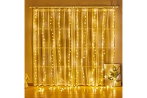 Kimuwote Guirlande Lumineuse Rideau 300LED 3m*3m Rideau Lumineux 8 Modes d'Eclairage USB Télécommande avec Minuterie pour Noël, Mariage, Anniversaire, Fenêtre, Maison-Blanc chaud