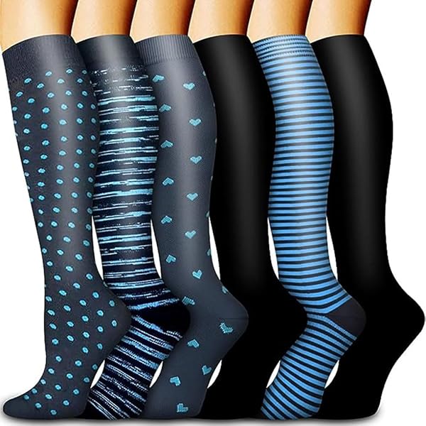 Chaussettes Courtes de Compression, Beige/Bleu/Moutarde