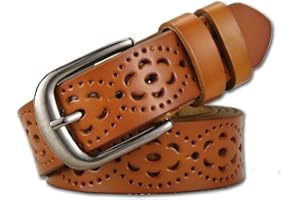 LALAFANCY Cintura donna vintage in vera pelle di vacchetta Cintura moda donna in design a motivo vuoto con fibbia in lega per jeans