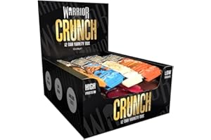 Warrior Crunch - High Protein Bars - 20g Protein Each Bar - Low Carb, Low Sugar Snack - 12 Pack x 64g (Variety Pack)