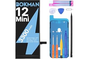 ‎BOKMAN bokman Akku für iPhone 12 Mini, Hohe Kapazität 3300 mAh Lithium-Polymer-Polymer-Akku mit Allen Werkzeugsets, Kompatibel mit A2176, A2398, A2399, A2400