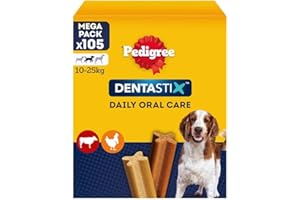 Pedigree Dentastix Snack per la Igiene Orale (Cane Medio 10-25 kg), 180g 105 Pezzi - 15 Confezioni da 7 pezzi (105 Pezzi totali)