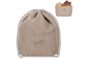 slowroom Sacco per Pane 30 x 34 cm e Cesto per Pane in Tessuto 2 in 1 - Doppia Fascia di Lino - Sacchetto per panini Traspirante e Decorativo - Facile da Mantenere