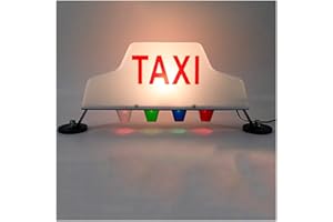 AMHUUI Enseigne De Taxi À LED, Enseigne De Toit De Taxi Avec 4 Feux Auxiliaires, Enseigne De Voiture À LED, Base Scellée Magnétique De Taxi Étanche,enseignes Au Néon Beaupretty,lumière LED Blanche Jaune 12 V