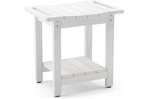 LUE BONA HDPS Shower Benches,Shower Stool for Shaving Legs with Shelf,Waterproof Bath Chair Seat for Bathroom,Weather Resistant/Non-Slip/Handles/Indoor or Outdoor Use,White
