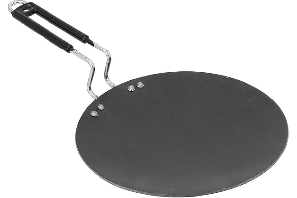 PS SHEVIN Tawa for Roti Paratha Chapati Phulka Omelette Gas Stove Compatible Induction Base Tawa Color Black Roti Tava Wider Base Cast (Stainless Steel Handle) AV @142