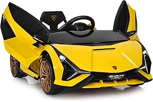 GOPLUS Kinder Elektroauto Lamborghini mit Fernbedienung, Kinderfahrzeug, Bluetooth USB & TF-Karte Schacht, Hupe & Musik, 3-5 km/h, Vorwärts & Rückwärts, für Kinder von 3-8 Jahre (Gelb)