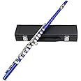 Sasuori Flute 16 Holes C Key Western Concert Cupronickel Nicke Plated Woodwind Instrument with Cleaning Cloth Stick Gloves Screwdriver Padded Case (blue2)