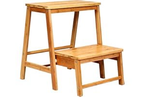 COSTWAY 2-stopniowy taboret składany, krzesło drabinkowe do 100 kg, wysokość 48 cm, drabinka z bambusa, drabina domowa, naturalna drabinka do bibliotek lub domu