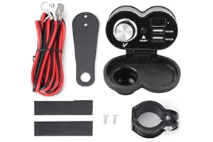 AMONIDA Prise Allume-Cigare de Moto 12 V, Chargeur USB de Moto Double Chargeur USB Support de Guidon étanche pour Bateau, Moto, Scooter (Noir)