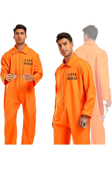 Costume Prisonnier Adulte Orange - Déguisement Complet Avec Menottes Et Panneau