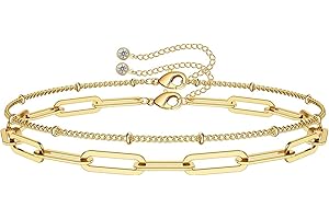 YELUWA Dainty Layered Anklets Bracelets for Women, 14K Gold Plated Layered Bead Bracelet Tiny Cute Cross Paperclip Evil Eye Coin Bracelet Jewellery Gift for Women Teen Girl Sister Best Friend Bestie