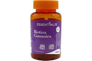 Essentialis Biotina Gummies, 2500mcg – 5000mcg de biotina, vitaminas y minerales-Ideales para mejorar el aspecto de tu piel, cabello y uñas-60 gominolas veganas. 1 o 2 al día-Mucho más que biotina