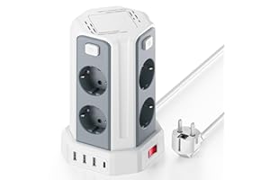 KEMELO 2M Torre Regletas Enchufes, Regleta USB 8 Tomas de AC Corrientes y 4 USB, 2500W/10A, Regreltas Vertical con Interruptor para Mesa, Oficia, Casa……