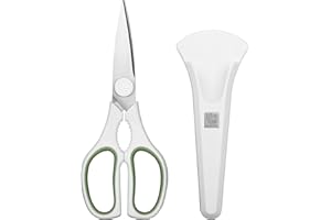 Linoroso Kitchen Scissor Heavy Duty with Magnetic Holder Ultra Sharp Utility Scissors Cooking Cutting Stainless Steel Food Shears for Meat Poultry Fish Chicken Pizza Vegetables Herbs BBQ Nuts - White