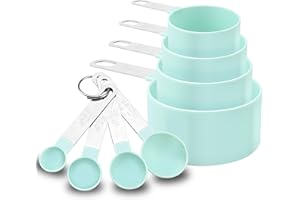 KITDAHOM Juego de 8 tazas y cucharas medidoras apilables - Measuring cups - Cuchara medidora gramos - con mango de acero inoxidable - herramienta adecuada para medir líquidos y sólidos con precisión