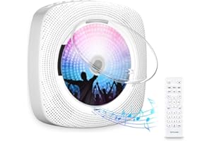 Gueray Przenośny odtwarzacz CD Bluetooth ścienny głośnik HiFi z osłoną przeciwpyłową i pilotem zdalnego sterowania oraz odtwarzaczem muzycznym FM USB MP3 i gniazdem AUX 3,5 mm