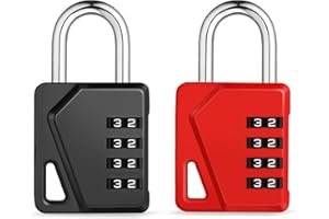 ZHEGE Cadenas Code Avec Plaque Signalétique, 4 Chiffres Pour Vestiaire Sport, Scolaire, Collège (2 Pièces, Noir et Rouge)