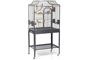 Montana Cages | Premium Vogelkäfig Madeira I Vogelkäfig für Sittiche, inkl. Anflugklappe, Freisitz, 4 Edelstahlnäpfe, AVILON Pulverbeschichtet, Antik Edition, ca. 69 x 45 x 141cm