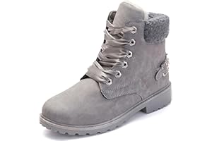 NEOKER Botte Femme Plates Lacets Bottes Hiver Chaud Fourrure Cheville Chaussures Chunky Bottines de Neige Randonnée Boots Noir Kaki Gris Rose 36-43