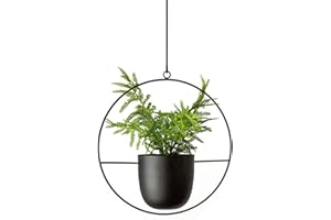 ARSBORUI Hängend Blumenampel Metall Blumentopf Schwarz Pflanzenampel Modern Deko Hängeblumentopf Hängeampel für Innen Außen Decken Balkone Wanddekoration (Rund)