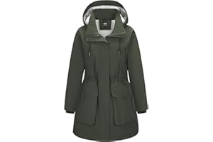 Outdoor Ventures Damen Regenjacke Lange Wintermantel mit Kapuze Frauen Wasserdicht Windbreaker Verdickene Warm Outdoorjacke Funktionsjacke für Wandern Laufen Sporten