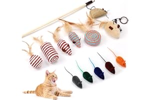 XZMCAT Set de 7 Jouets pour Chats Avec Canne à Pêche, Canne à Pêche Interactive pour Chats, Idée de Cadeau pour Les Amoureux des Chats, Jouet pour Chats D'appartement, Idéal pour le Jeu, L'entraînement.