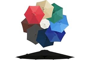 PLERILE Auvent De Remplacement Pour Parasol De Terrasse De 3 M, 6 Baleines/8 Baleines Toile De Parasol Déporté, Housse De Rechange Pour Parasol D'extérieur, Polyester Anti UV 50+ ( Color : Noir , Size : 3M 6-
