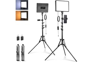 NEEWER Zestaw podstawowych paneli wideo LED (2 sztuki) z 2 stojakami 59 cali i 2 uchwytami na telefon, dwukolorowe ściemniane światło studyjne 2700-6500K 850lx / 0,5m do nagrywania na żywo, BP300