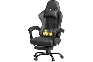 JUMMICO Chaise Gaming Ergonomique, Chaise de Bureau avec Fonction Massage, Fauteuil Gaming avec Repose-Pieds, 150 kg, Noir