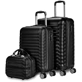 NUMADA Hard Case Set; Cabin Suitcase 53cm, Medium Suitcase 63cm and Toiletry Bag - Durable, Lightweight and Safe, 1. Black, S