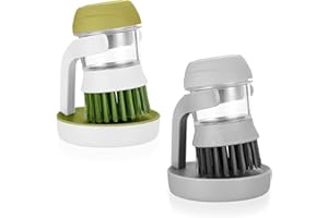 WUKEMAOYI 2 Stück Spülbürste Mit Spülmittelspender, Küchenbürsten Befüllbare Spülbürste, Multifunktionale Reinigungsbürste mit Spülmittelspender für Reinigung von Geschirr, Töpfen, Pfannen, Spülen Reinigun