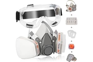 Zelbuck Masque à Gaz Respirateur Demi-masque Réutilisable Kit de Masque Respiratoire de Protection avec des Lunettes de Sécurité - Filtres Intégrés Pour une Protection Contre Gaz/Vapeurs et Particules