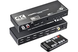 KuWFi Interruptor HDMI 4 en 2 Salidas, Conmutador HDMI 4K a 60 Hz HDMI 2.0 Remoto 4 x 2 HDR HDMI Switch Extractor de Audio con Interruptor ARC e IR HDMI 2.0 para PS4 TV HDTV