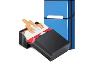 DxxD Boîte à Cigarettes Homme Aimanté, 2 Pcs Étui à Cigarettes en Métal, Porte Cigarettes Femme en Aluminium Etui Paquet Fermeture, Paquet de Cigarettes Contenir 20 Cigarettes (Noir, Bleu)