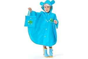 JTENG Mantella Antipioggia Bambino, Poncho Impermeabile Mantellina Antipioggia Cappello Allargato Bambino con Strisce Riflettenti, Riutilizzabile Pioggia Bambina
