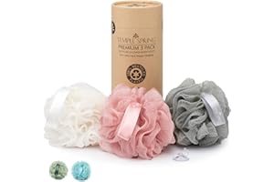 Temple Spring - Fleur de Douche Recyclées, Loofah Gommage Corps, Eponge de Douche, Eponge Corps Exfoliante, Fleur de Bain, Luffa Djampe, Bath Sponge, Produit Bain Femme et Hommes - Rose Corail