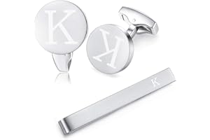 HONEY BEAR manschettenknöpfe & krawattennadel Set Initialen Buchstabe Herren Edelstahl Hochzeit Cufflinks Manschettenknopf Silber，A-Z,MEHRWEG