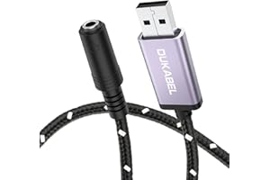 ‎DUKABEL DuKabel Externe USB Soundkarte 2-in-1 USB auf 3.5mm Klinke Stereo Headset Adapter kompatibel mit PC, PS4, PS5, Laptop, Lautsprecher, Kopfhörer (CTIA Standard) und 4 poligem Mikrofon - Pro Series
