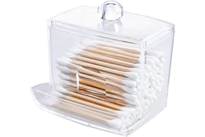 otuiaim Przezroczysty akrylowy uchwyt na waciki bawełniane z pokrywką, dozownik Q-Tip do łazienki, wacików bawełnianych, organizer do makijażu na waciki i kosmetyki, pudełko do przechowywania