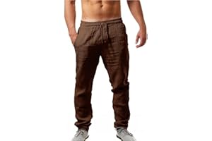 KEIZHUONIQIU Leinenhose Herren Lang Sommer Leicht Sommerhose Loose Fit Freizeithose Atmungsaktiv Bequem Baumwollehosen Casual Strandhosen Freizeithose Männer Leinen Hosen mit Tasche