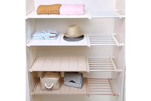 Yoillione Expandable Closet Shelves, Tension Shelf Separator Wardrobe Storage Organiser, White Cupboard Shelves, Adjustable Storage Rack Wardrobe Dividers(W 30cm, L 33-53cm)