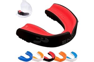 Enmo Maxilla Gel Mouthguard – with Case, Adults & Kids 10+, Breathing Channel Technology, Boil & Bite, Comfortable, Anti Microbial, Rugby, Boxing, MMA, Judo, Hockey & All Contact Sports, Black & Red