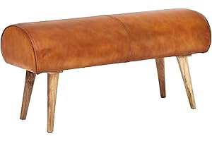 ‎FINEBUY MÖBEL ZUM WOHLFÜHLEN FineBuy Sitzbank Echtleder/Massivholz Bank 100x53x40 cm, 2er Polsterbank Flur Springbock Braun, Kleine Bettbank Leder, Dielenmöbel Flurbank