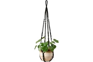 Mkouo Macramé - Macramé colgante para colgar plantas para interiores y exteriores, decoración de balcones, 89 cm, color negro