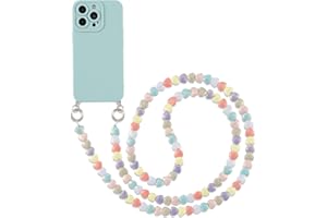 Pnakqil Funda con Cuerda para iPhone 13 Mini 5.4", TPU Carcasa con Correa Collar Cordón de Corazón Perlas Cadena, Antigolpes Bumper Mate Suave Silicona Case con Cadena Cuello, Azul