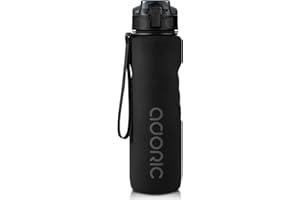 ADORIC Sports Water Bottle 1L, BPA Free Tritan Non-Toxic Plastic Sport Water Cup, Durable Leak Proof Water Bottle with Filter, Flip Top (Black-1000ml)