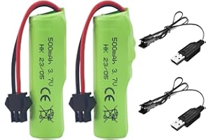 ZYGY 2PCS 3.7V 500mAh Batterie SM-2P & câble de Charge USB pour Télécommande d'ingénierie de véhicule d'entraînement DE35 DE38 DE40 DE50 DE55 TB202 TM141 Voiture de Jouet
