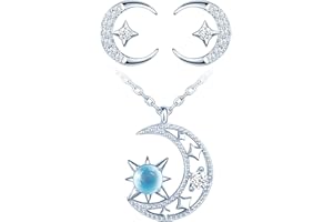 Yumilok Collar para mujer Pendientes Estrella Luna Hueco Combinación S925 Colgante de plata esterlina Tamaño ajustable De moda y exquisito Adecuado para todas las ocasiones